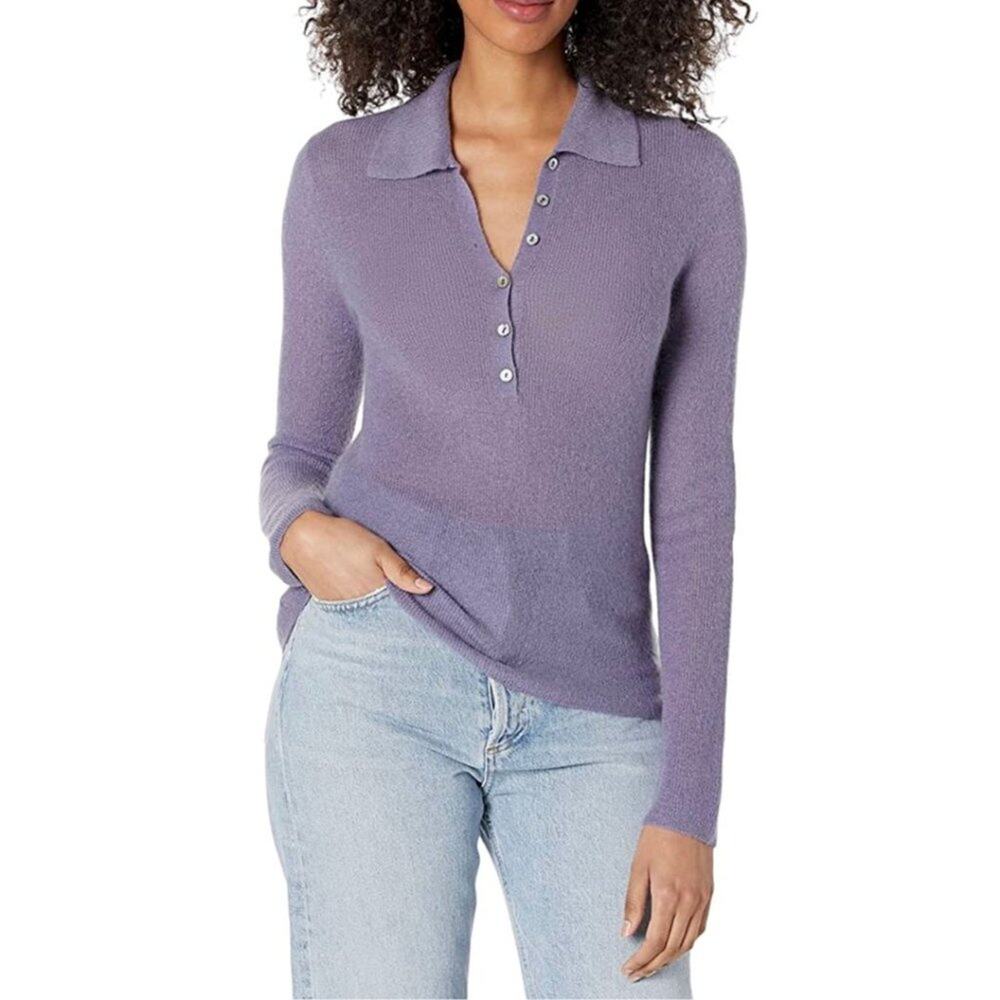 NWT Vince Mohair & Wool Blend Polo Sweater Mauve Iris Small